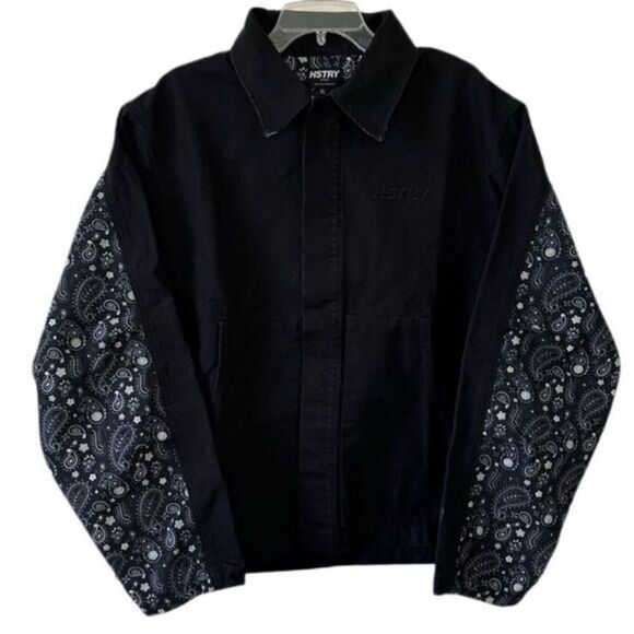 NWT HSTRY By NAS Men’s Black & Paisley Duck Canvas Denim Jacket - Size M - Picture 1 of 11